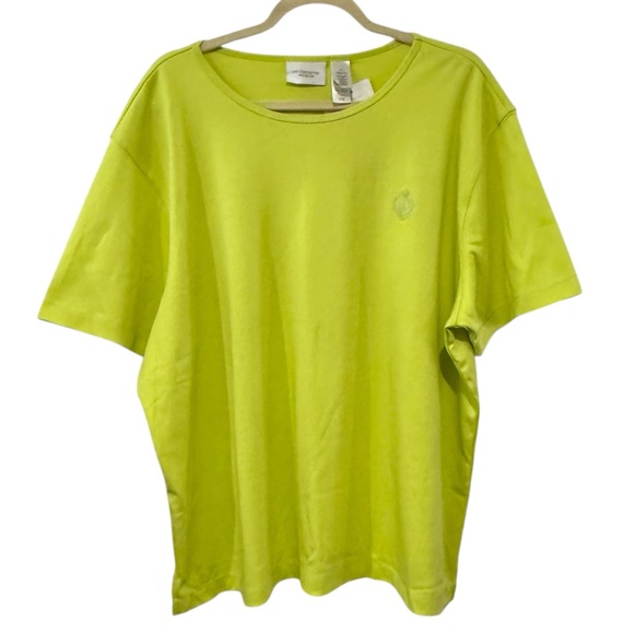 NWT Liz Claiborne Woman 3X Neon Lime Green T-Shirt 100% Cotton Short Sleeve - Picture 1 of 5